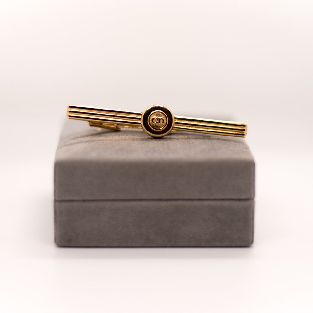 Vintage Christian Dior Gold Tie Clip in Original Box